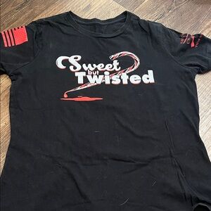 Grunt Style Black T-Shirt with Red and White Candy Cane Graphic